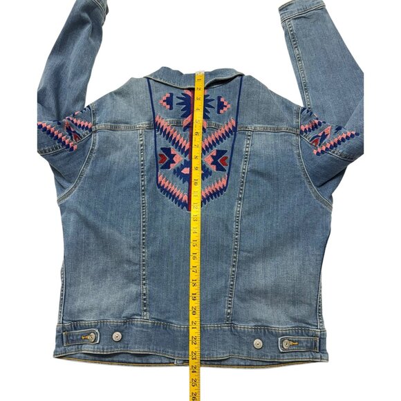 Lularoe Kenny Jacket XL Southwestern Aztec Embroidered Blue Stretch Denim - Picture 7 of 10